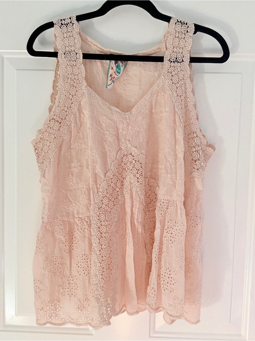 Johnny Was Blush Pink Harper Eyelet Lace Tank Top Size Small